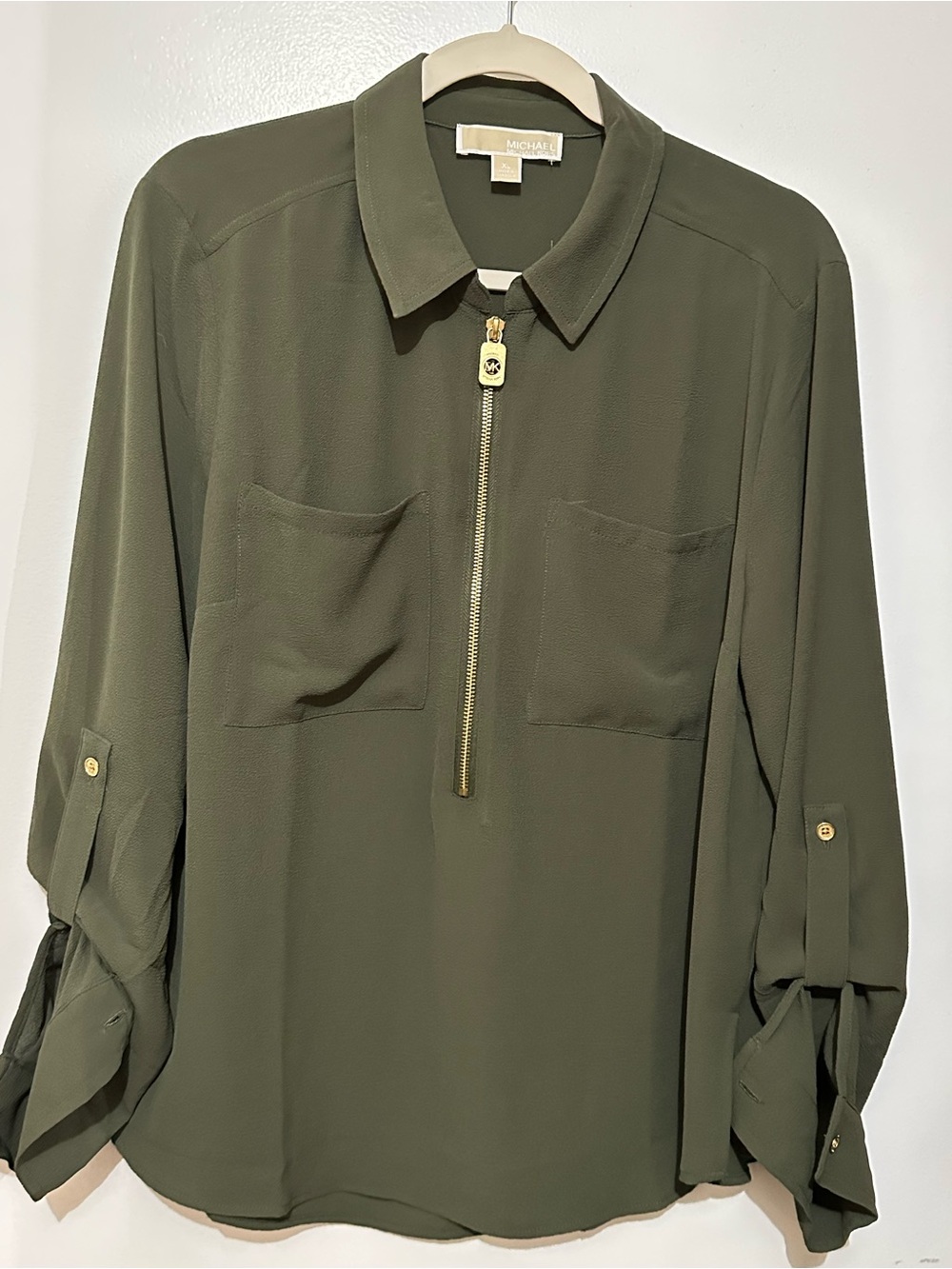 MICHAEL Michael Kors Olive Green Textured Collar Blouse